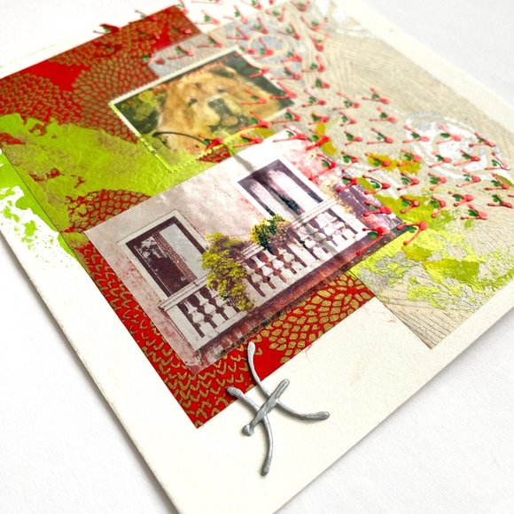 Cascade - Original Wall Art Mixed Media Collage Painting 6"x6" - Picture 3 of 9